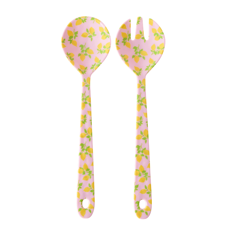 Melamine Salad Servers in Lemon Prints Rice DK Vibrant Home