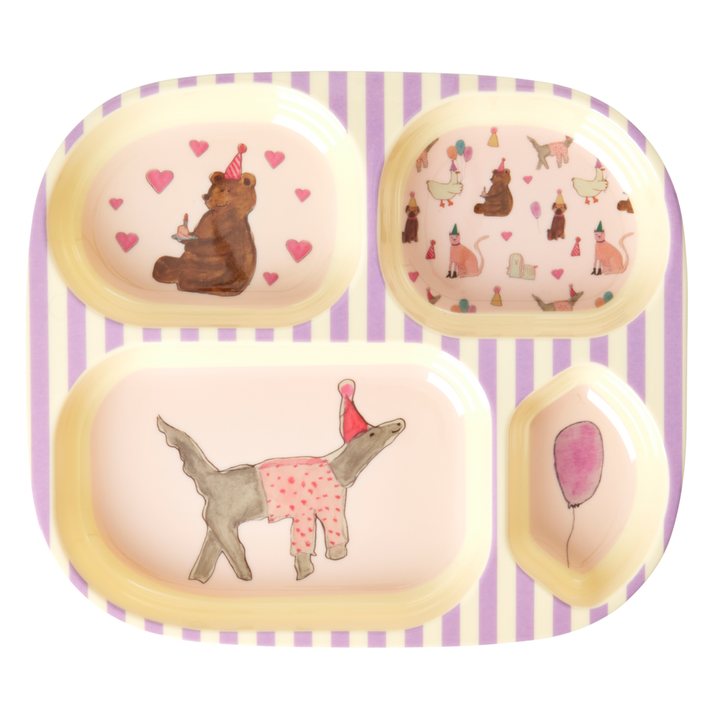 Party Animal Pink Print Kids 4 Room Melamine Plate Rice DK - Vibrant Home Party Animal Pink Print Kids 4 Room Melamine Plate Rice DK - Vibrant Home