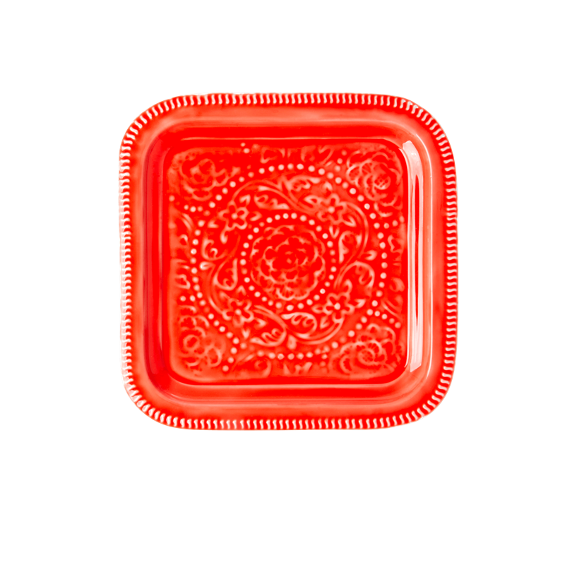 Red Enamel Embossed Square Tray By Rice DK - Vibrant Home