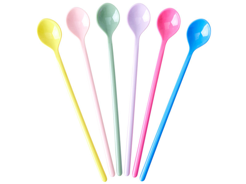 Set of 6 Long Handled Melamine Lattes Spoons Rice DK Vibrant Home