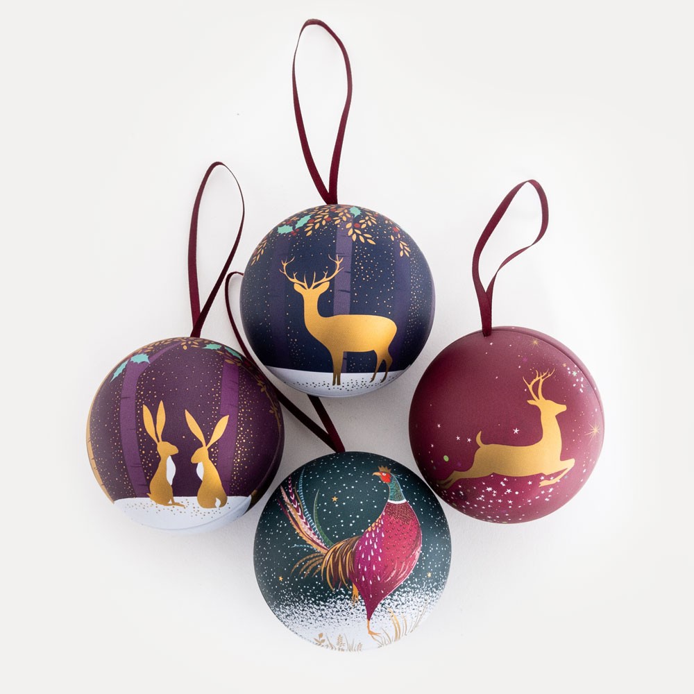 Winter Scene Reindeer Round Tin Bauble Sara Miller Vibrant Home