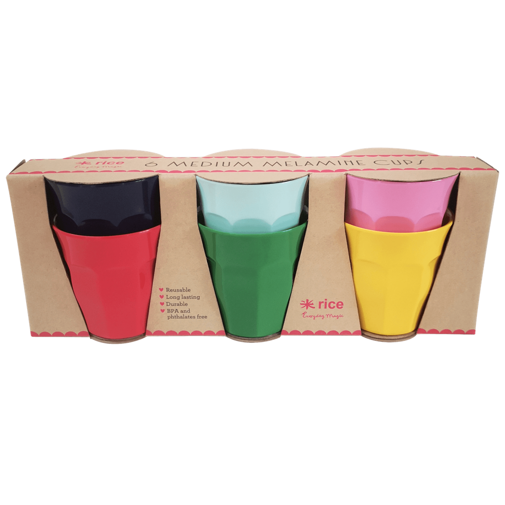Set of 6 Melamine Cups in Favourite Colours By Rice DK Vibrant Home