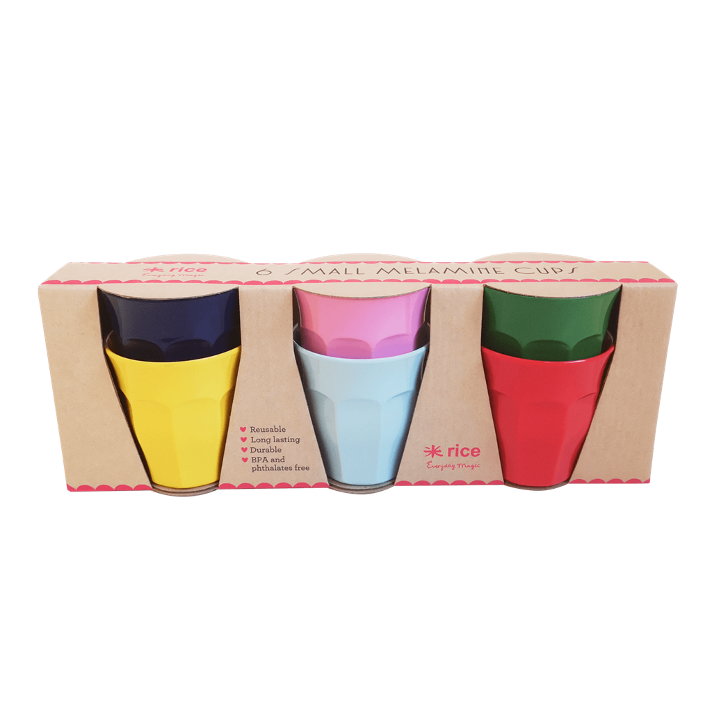 Set of 6 Small Kids Favourite Coloured Melamine Cups By Rice DK