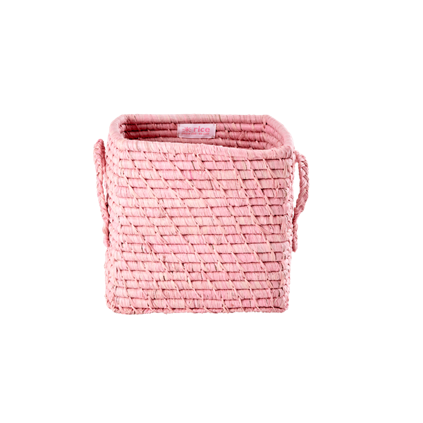 Soft Pink Raffia Small Square Storage Basket Rice Vibrant Home