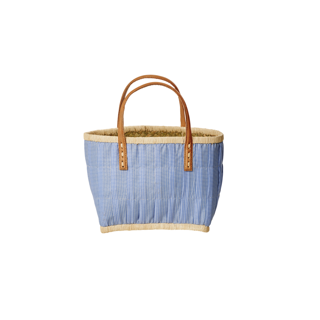 Childs Blue Fabric Covered Raffia Shopping Basket By Rice - Vibrant Home