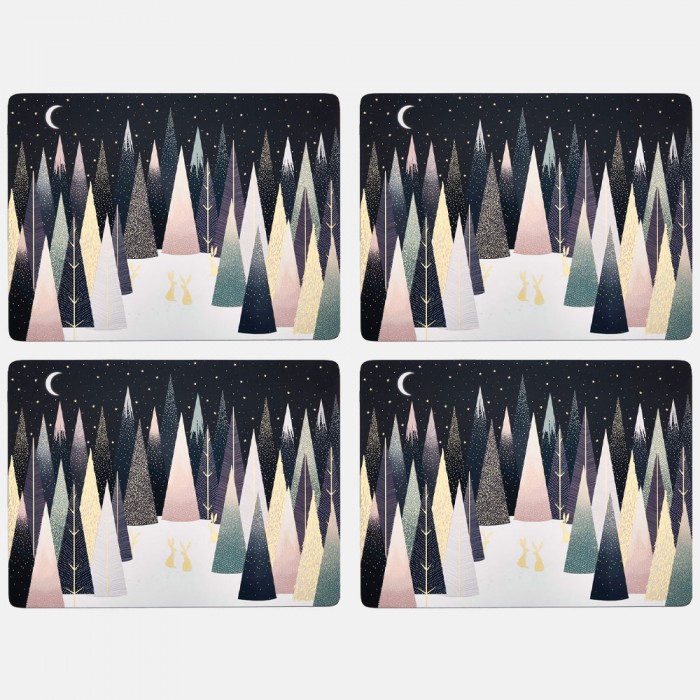 Set of 4 Large Placemats Frosted Pine Print Sara Miller