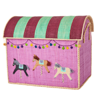 Horse Carousel Raffia Toy Storage Large Basket Rice DK