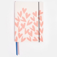 Coral Heart  Print A5 Notebook with Ribbon Page Markers By Caroline Gardner