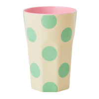 Cream with Green Dot Print Melamine Tall Cup By Rice DK