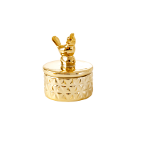 Gold Porcelain Trinket Box With Bird on Lid by Rice DK