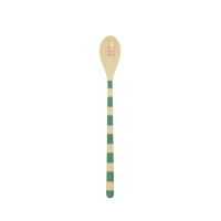 Cream with Green Stripe Print Long Handle Melamine Latte Spoon Rice DK