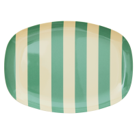 Cream with Green Stripe Print Melamine Rectangular Plate By Rice DK