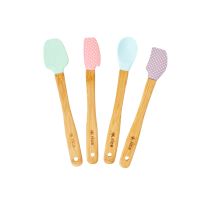 Set of 4 Bamboo & Silicone Kitchen Utensils Dot Print Rice DK