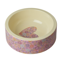 Pink Floral Heart Print Melamine Dog Food or Water Bowl By Rice