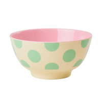 Cream with Green Dot Print Melamine Bowl By Rice DK