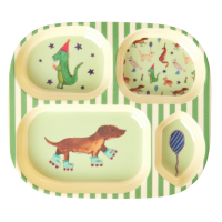 Party Animal Green Print Kids 4 Room Melamine Plate Rice DK