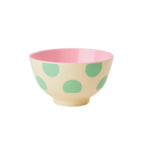 Cream with Green Dot Print Small Melamine Bowl By Rice DK