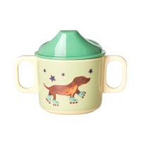 Party Animal Green Dog Print 2 Handle Baby Melamine Cup Rice DK