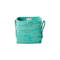 Mint Raffia Coloured Small Square Storage Basket Rice