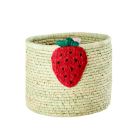 Round Natural Raffia Basket Strawberry Embroidery By Rice DK