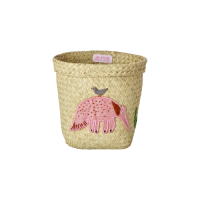 Small Round Raffia Basket Anteater Embroidery By Rice