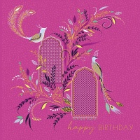 Pink Bird & Ornate Window Card By Sara Miller London