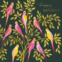 Pink Parrots In Crowns Birthday Card By Sara Miller London