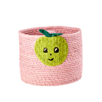 Round Pink Raffia Basket Apple Embroidery By Rice DK