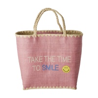 Pink Smile Raffia Shopping Basket By Rice DK