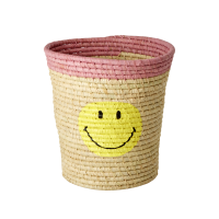 Smile Print Round Raffia Storage Basket By Rice DK
