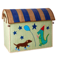 Blue Party Animal Large Raffia Toy Storage Basket Rice DK