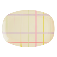 Cream with Coloured Check Print Melamine Rectangular Plate By Rice DK