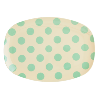 Cream with Green Dot Print Melamine Rectangular Plate By Rice DK