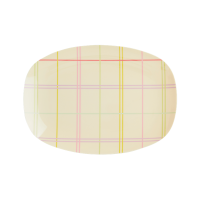 Cream with Coloured Check Print Small Melamine Rectangular Plate By Rice DK