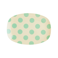 Cream with Green Dot Print Small Melamine Rectangular Plate By Rice DK