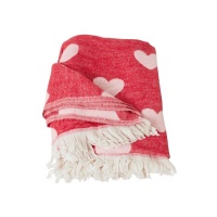 Red with Pink Heart Print Blanket By Rice DK