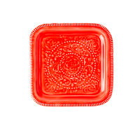 Red Enamel Embossed Square Tray By Rice DK