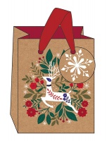Kraft Reindeer Christmas Print Small Gift Bag