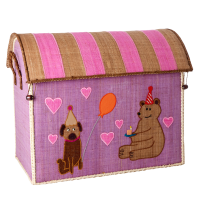 Pink Party Animal Large Raffia Toy Storage Basket Rice DK