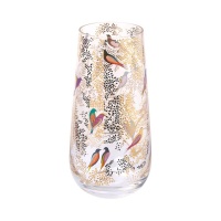 Gold Leaves & Bird Print Glass Vase By Sara Miller