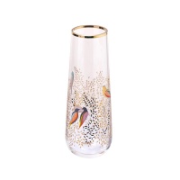 Gold Leaves & Bird Print Single Stem Glass Vase By Sara Miller