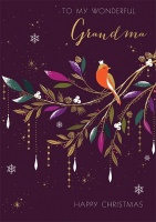 Grandma Happy Christmas Robins Card Sara Miller London