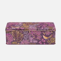 Plum Songbird Print Long Rectangular Storage Tin By Sara Miller London