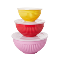 Melamine Stacking Storage Bowls Set of 3 Pink, Red, Yellow By Rice DK