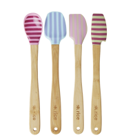 Set of 4 Bamboo & Silicone Kitchen Utensils Stripe Print Rice DK