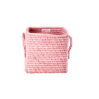 Soft Pink Raffia Coloured Small Square Storage Basket Rice