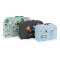 Set of 3 Children's Cardboard Suitcases Space Print By Rice DK